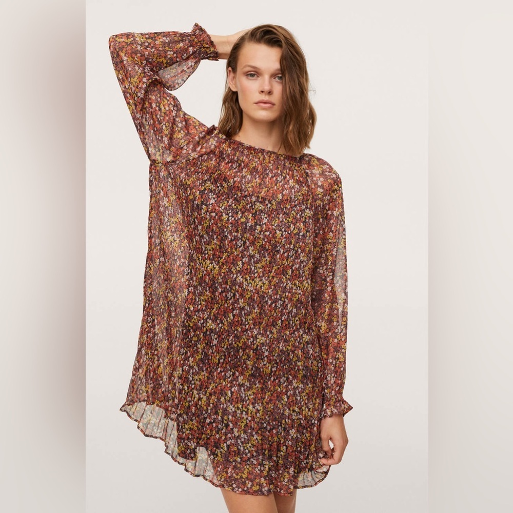 Black Tape Floral Pleated Mini Dress Size Extra Large